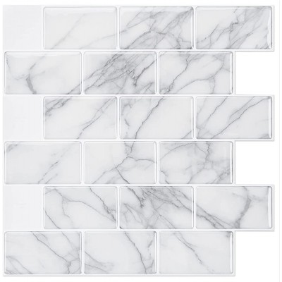 Art3d 10-Sheet Peel and Stick Backsplash Tile for Kitchen 12"x12" Grey Marble - BY3LR5MPK