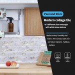 Art3d 10-Sheet Peel and Stick Stone Overlay Kitchen Backsplash Tile Volakas White Embellished with Metal Gold - B9UDIO11C