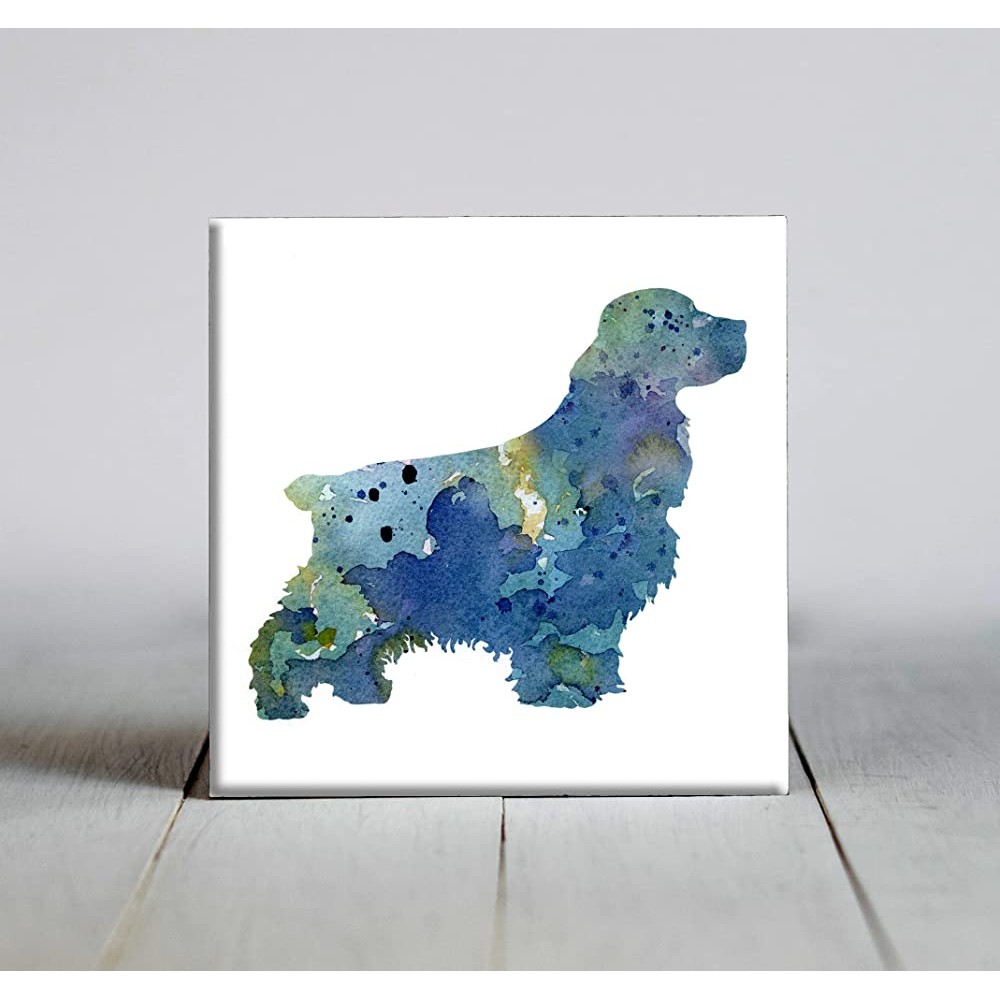 Blue Abstract Cocker Spaniel Dog Watercolor Art Decorative Tile 6 X 6 Framed - BHE80RTQM