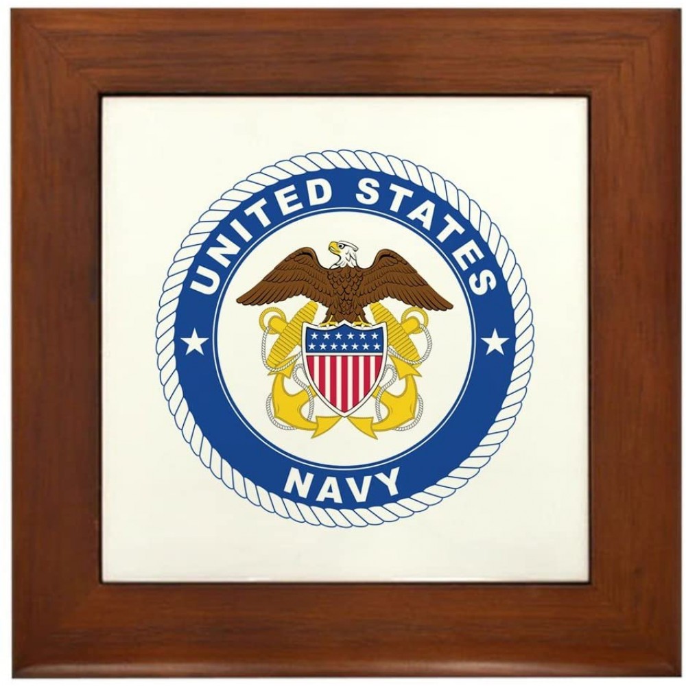 CafePress American Navy Symbol Framed Tile Framed Tile Decorative Tile Wall Hanging - BTFMILU92
