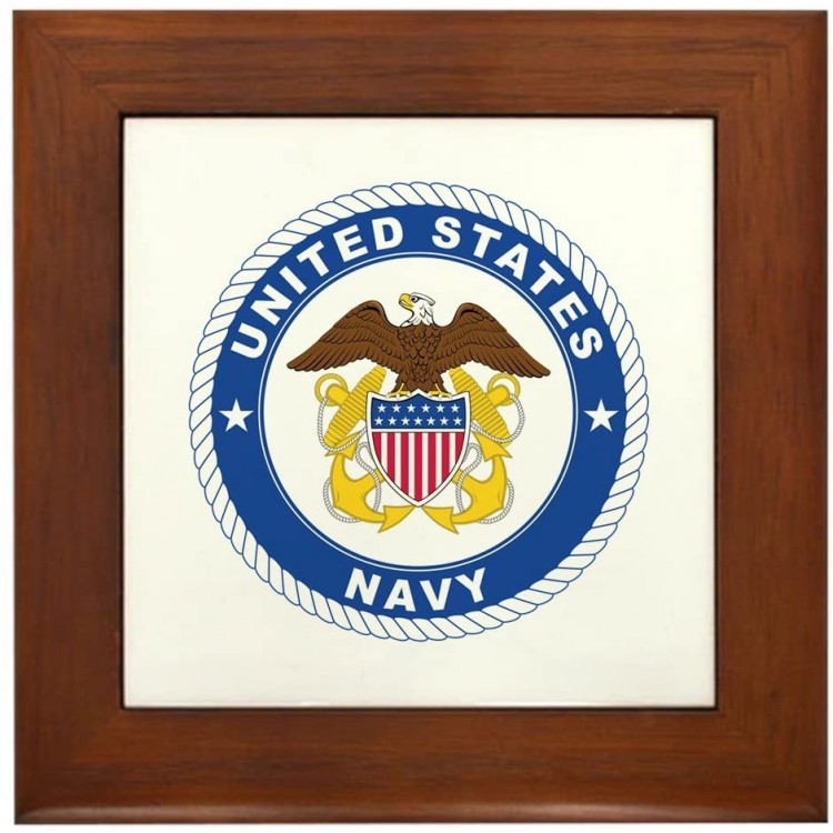 CafePress American Navy Symbol Framed Tile Framed Tile Decorative Tile Wall Hanging - BTFMILU92