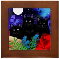 CafePress Black Cats Moon Garden Framed Tile Framed Tile Decorative Tile Wall Hanging - BG8EUQ76P