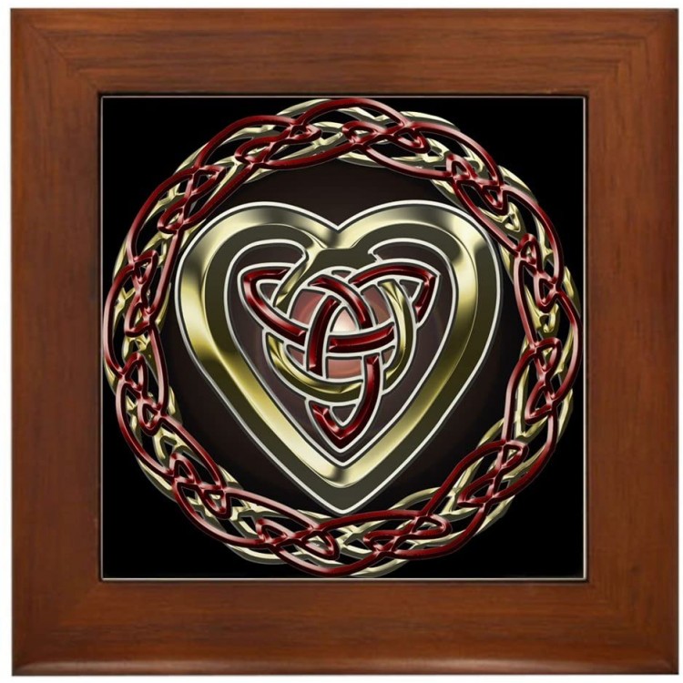 CafePress Celtic Heart Framed Tile Framed Tile Decorative Tile Wall Hanging - B3LZP508O