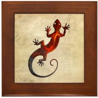 CafePress Fire Red Gecko Framed Tile Framed Tile Decorative Tile Wall Hanging - BMGVYAWX0