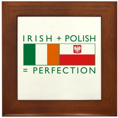CafePress Irish Polish Flags Framed Tile Framed Tile Decorative Tile Wall Hanging - BAT9VB5Z6