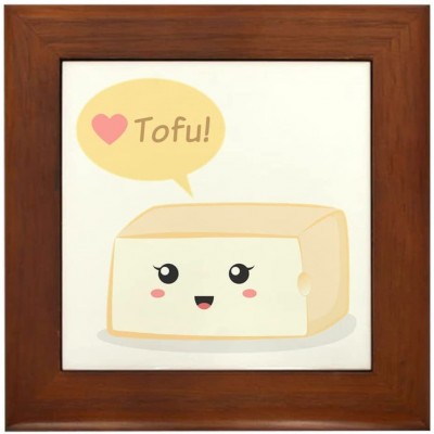 CafePress Kawaii Tofu Asking People to Love Tofu Framed Tile Framed Tile Decorative Tile Wall Hanging - B3EPSEN8W