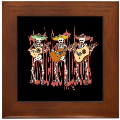 CafePress Mariachi Skeleton Trio Framed Tile Framed Tile Decorative Tile Wall Hanging - BC9XFV5UW