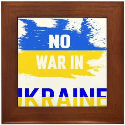 CafePress No War in Ukraine Support Inte Framed Tile Decorative Tile Wall Hanging - BF564JBRS