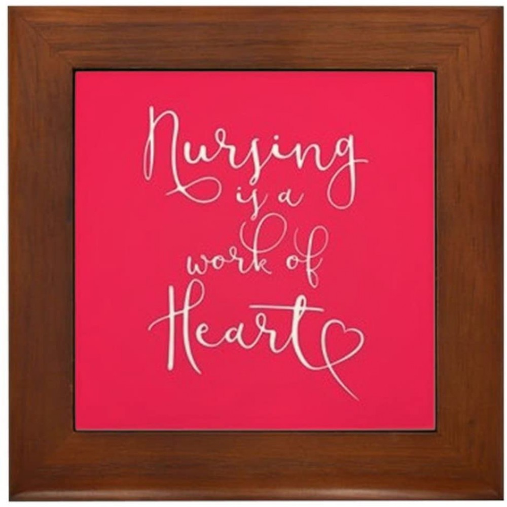 CafePress Nursing is A Work of Heart Framed Tile Framed Tile Decorative Tile Wall Hanging - BO95CX6AF