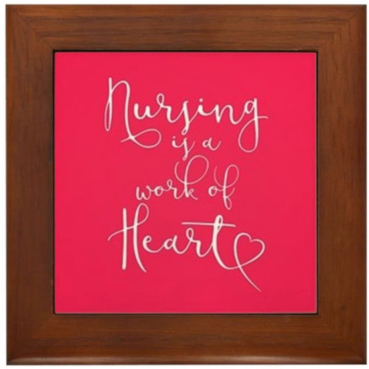CafePress Nursing is A Work of Heart Framed Tile Framed Tile Decorative Tile Wall Hanging - BO95CX6AF