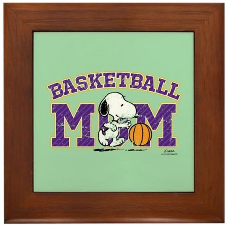 CafePress Snoopy Basketball Mom Full Bleed Framed Tile Framed Tile Decorative Tile Wall Hanging - BHYRCVH0V