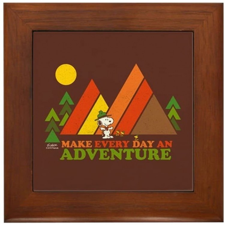 CafePress Snoopy Make Every Day an Adventure Framed Tile Framed Tile Decorative Tile Wall Hanging - B4FUDL5G8