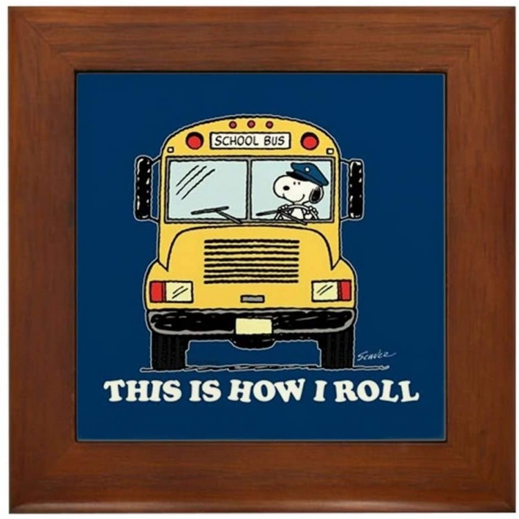 CafePress Snoopy This is How I Roll Framed Tile Framed Tile Decorative Tile Wall Hanging - B97KMWNIQ