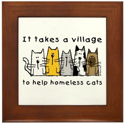 CafePress Takes A Village Feral Cats Framed Tile Framed Tile Decorative Tile Wall Hanging - BCDZHG8LS