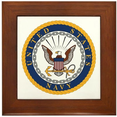 CafePress US Navy Emblem Framed Tile Framed Tile Decorative Tile Wall Hanging - BOUXM9CDC