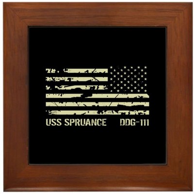 CafePress USS Spruance Framed Tile Framed Tile Decorative Tile Wall Hanging - BIOC2T7QR