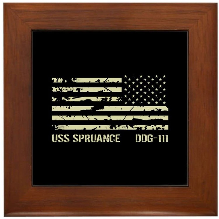 CafePress USS Spruance Framed Tile Framed Tile Decorative Tile Wall Hanging - BIOC2T7QR