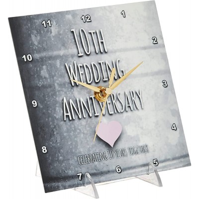 3dRose 10th Wedding Tin Celebrating 10 Years Together Tenth Anniversaries Ten yrs Desk Clock 6 by 6-Inch dc_154441_1 - BQDVC00TK