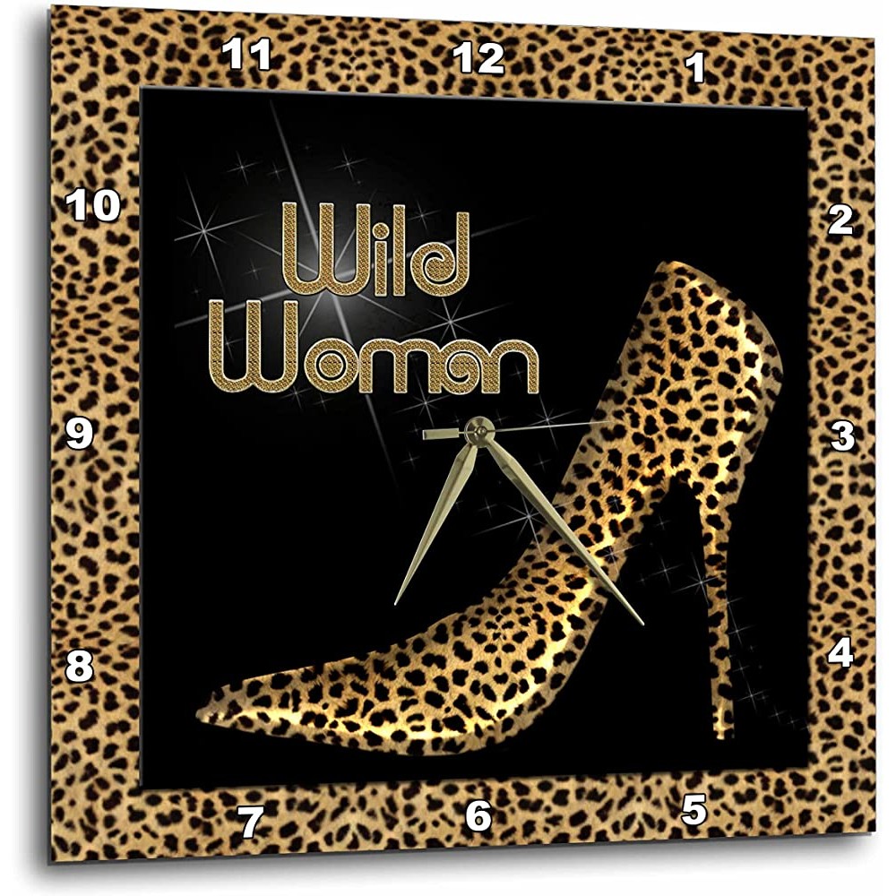 3dRose 3D Rose Cheetah Print Wildl Woman Stiletto Pump and Diamond Bling-Wall Clock 13-inch DPP 21804 2 - B4JM9QV2I