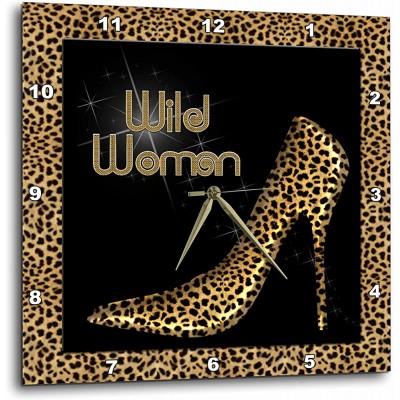 3dRose 3D Rose Cheetah Print Wildl Woman Stiletto Pump and Diamond Bling-Wall Clock 13-inch DPP_21804_2 - B4JM9QV2I