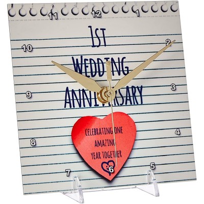 3dRose dc_154428_1 1St Wedding Paper Celebrating 1 Year Together First Anniversaries One Yr Desk Clock 6 by 6-Inch - BR2UQEMVV