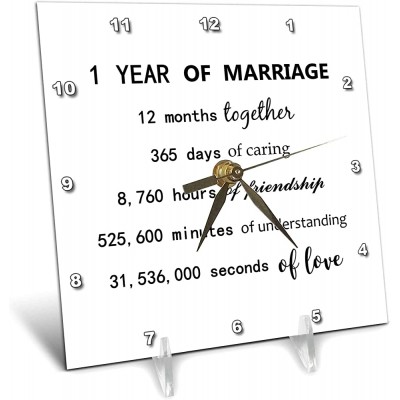 3dRose Desk Clock 1 Year of Marriage 1st Wedding Anniversary in Months Days Hours dc_318788_1 - B4XXSZBEM