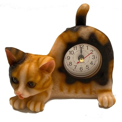 AIE GF66 Small Calico Cat Desk Clock with Wagging Tail - BBUJBQW64