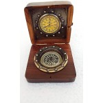 Authentic Clock Compass in Rose Wood Box Vintage Gift… - BBKPPIB54