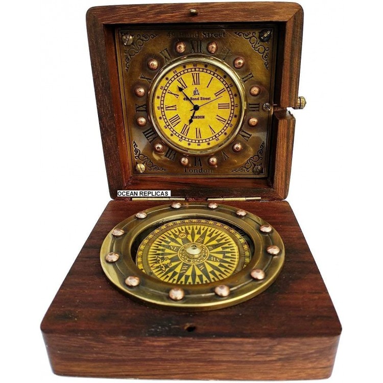 Authentic Clock Compass in Rose Wood Box Vintage Gift… - BBKPPIB54
