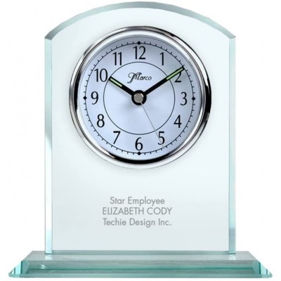 Baudville Engraved Clock Trophy Clear Crystal with Silver Accents Silver Inset Time Piece Personalized Engraving Up to Three Lines and Pre-Written Verse Selection - BQMBHCRKY