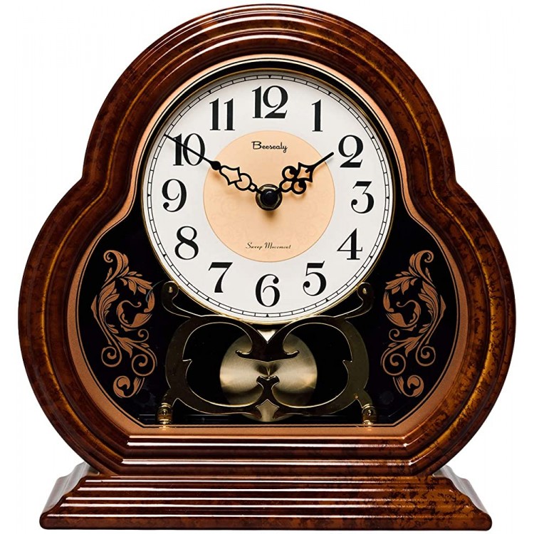 Beesealy Retro Table Clock 10 Inches Silent Suitable for Living Room Arabic Numerals Easy to Read… - BZ1HAXGZI