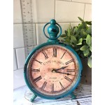 Decorative Clock Over-Sized Table and Desk 9 x 6 Vintage Distressed Metal for Antique French Country Shabby Chic and Farmhouse Decor - BS8TZNI1X