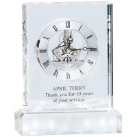 Engraved Clock Trophy Executive Crystal Rectangular Shaped on a Rectangular Base Silver Inset Time Piece Silver - B3EAKP5LA