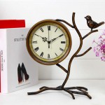 European Style Little Bird Table Clock Silent Clock Decoration，Creative Iron Art Desktop Decorative for Living Room Bedroom Bedside-Bronze 15cm6inch - BHY4G776O