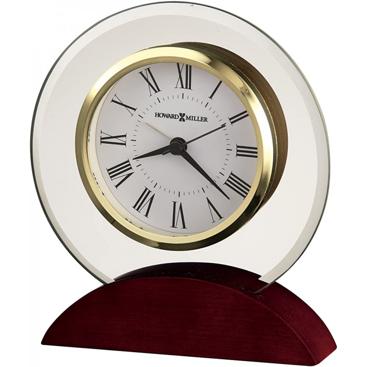 Howard Miller Dana Table Clock 645-698 – Satin Rosewood Finished Base Beveled Glass Top Roman Numerals Contemporary Home Décor Quartz Alarm Movement - B0A9CNMKI