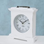 Iconic Colonial Mantel Clock Roman Numerals Quartz Movement Vintage Style Glass White Distressed Finish Wood Metal 8 1 4 L x 2 1 2 W x 9 1 2 H Inches 1AA Battery Not Included - B6V79T138