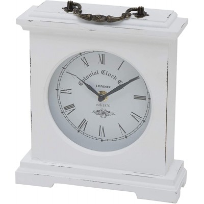 Iconic Colonial Mantel Clock Roman Numerals Quartz Movement Vintage Style Glass White Distressed Finish Wood Metal 8 1 4 L x 2 1 2 W x 9 1 2 H Inches 1AA Battery Not Included - B6V79T138