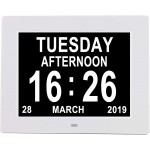 Jaihonda Digital Day Calendar Clock Extra Large Display Time Date and Day of Week Dementia Clocks for Seniors Elderly Impaired Vision Auto Dimming+3 Medication Reminders 8'' White - BH3O52FMY
