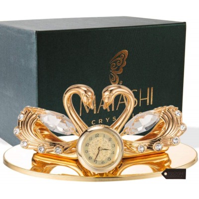Matashi 24K Gold Plated Loving Swans Figurine Clock Table Top Ornament for Home Office Desk Bedroom Decor Gift for Valentine's Day Birthday Mother's Day Anniversary Christmas Housewarming Present - BKYOEQ94Y