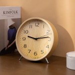 Navaris Analog Wooden Clock Silent Movement Round Battery Operated Wood Clock for Desk Tabletop Countertop Shelf Bedside Clock Light Brown Wood - BZB1YKW50