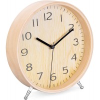 Navaris Analog Wooden Clock Silent Movement Round Battery Operated Wood Clock for Desk Tabletop Countertop Shelf Bedside Clock Light Brown Wood - BZB1YKW50