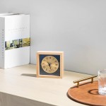 Navaris Wood Analog Desk Clock Square Battery Operated Table Clock with Roman Numerals for Shelf Living Room Home Light Brown with Gold Face - B67Z4POZU