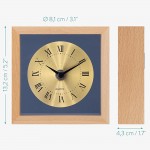 Navaris Wood Analog Desk Clock Square Battery Operated Table Clock with Roman Numerals for Shelf Living Room Home Light Brown with Gold Face - B67Z4POZU