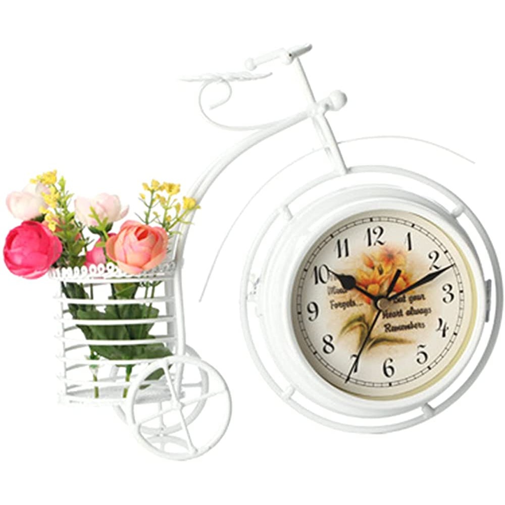 NCONCO Vintage Metal Bicycle Clock Bike Shaped Double Side Table Decorative Clock for Home Decor with Basket - BUQNJQTNM