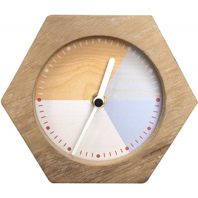 NIKKY HOME 6" Octagon Silent No Ticking Wooden Table Clock - B1XML8RY1