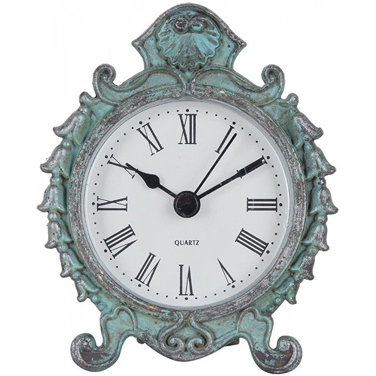 NIKKY HOME Baroque Style Pewter Quartz Small Round Table Clock with 3.12'' by 1.35'' by 3.87'' Dark Green - BWYYPWTCC