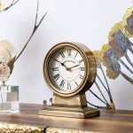 NIKKY HOME Vintage Gold Table Clock Silent Non-Ticking Battery Operated Rustic Desk Clock for Living Room Decor Shelf Chic Décor for Tabletop Countertop - B1HQRAY8A