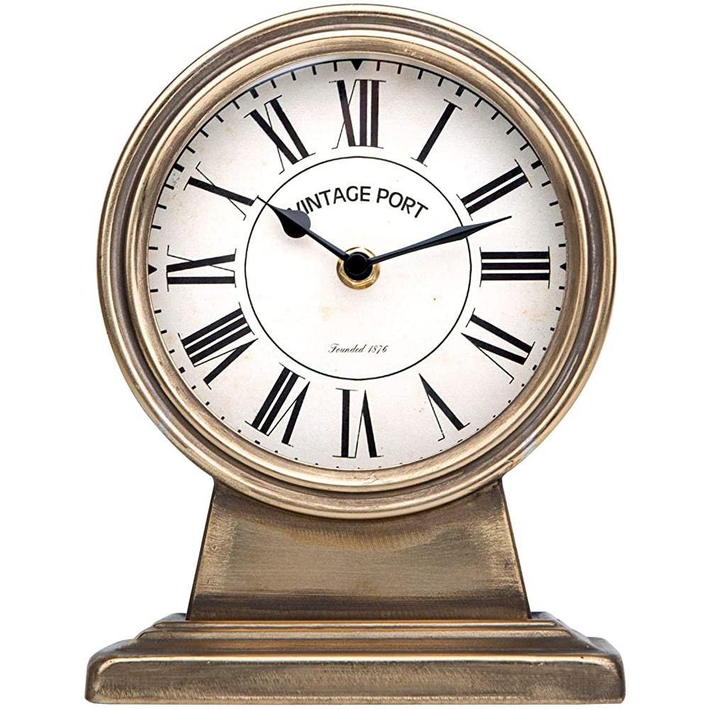 NIKKY HOME Vintage Gold Table Clock Silent Non-Ticking Battery Operated Rustic Desk Clock for Living Room Decor Shelf Chic Décor for Tabletop Countertop - B1HQRAY8A