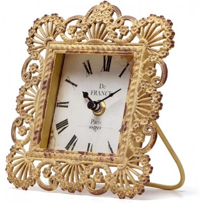 NIKKY HOME Vintage Table Clock Shabby Chic Decorative Pewter Desk Clock Battery Operated for Living Room Bathroom Shelf Yellow - BXPO8WQRI