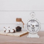 NIKKY HOME Vintage Table Clock White Mantel Clock Rustic Metal Analog Clock Battery Operated Rustic Distressed Style 4.7 x 2.4 x 7.6 Inch - B91GCE8BB